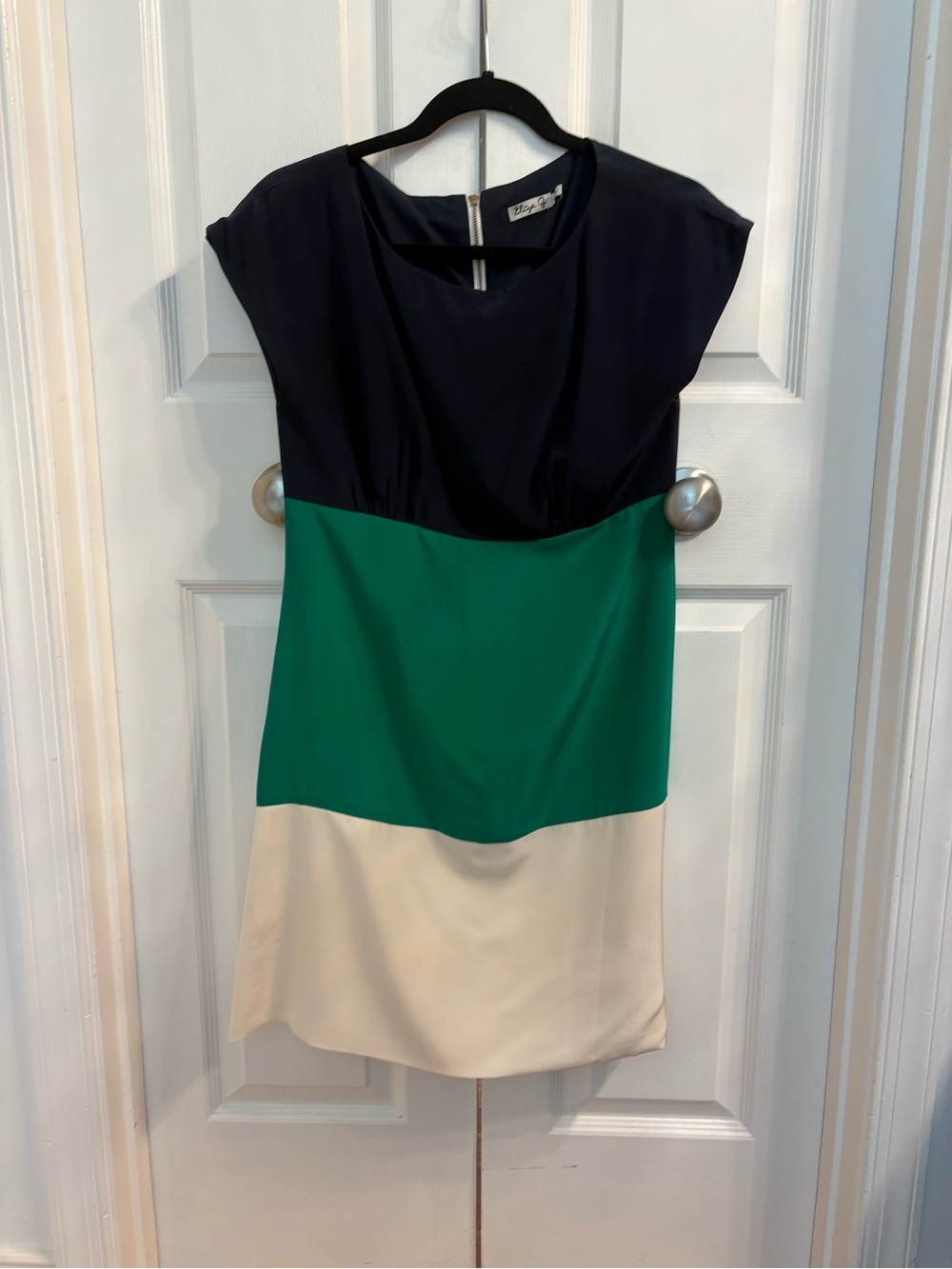 Eliza J Navy, Green & Cream Colorblock Cap Sleeve Mini Dress
